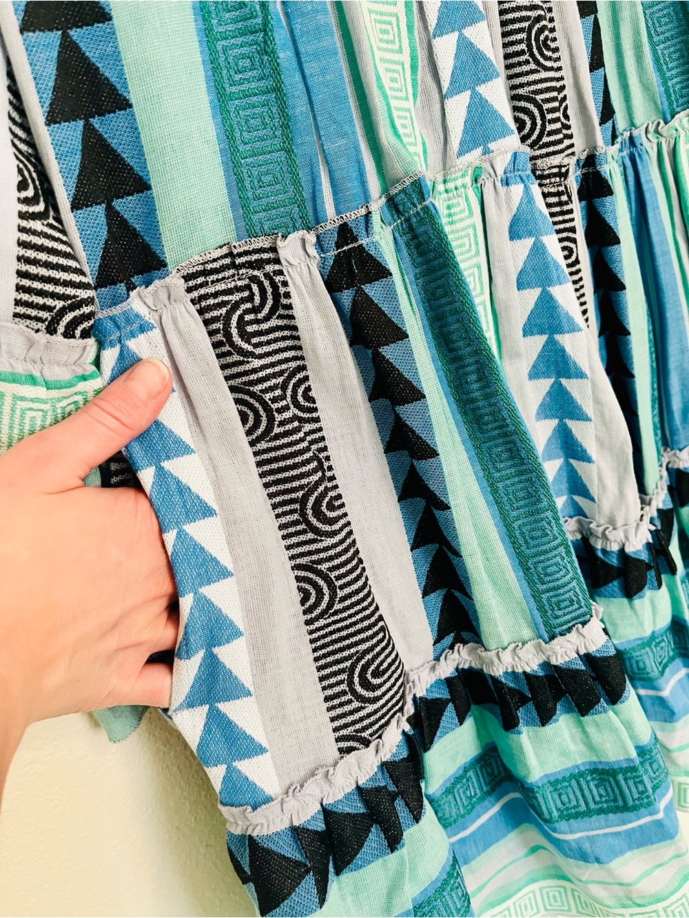 Elan Woman’s blue and green Boho Stripe Tiered Dress - Picture 7 of 8